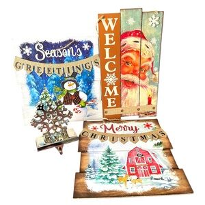 Christmas Home Decor Bundle – Wooden Signs & Stocking Holder